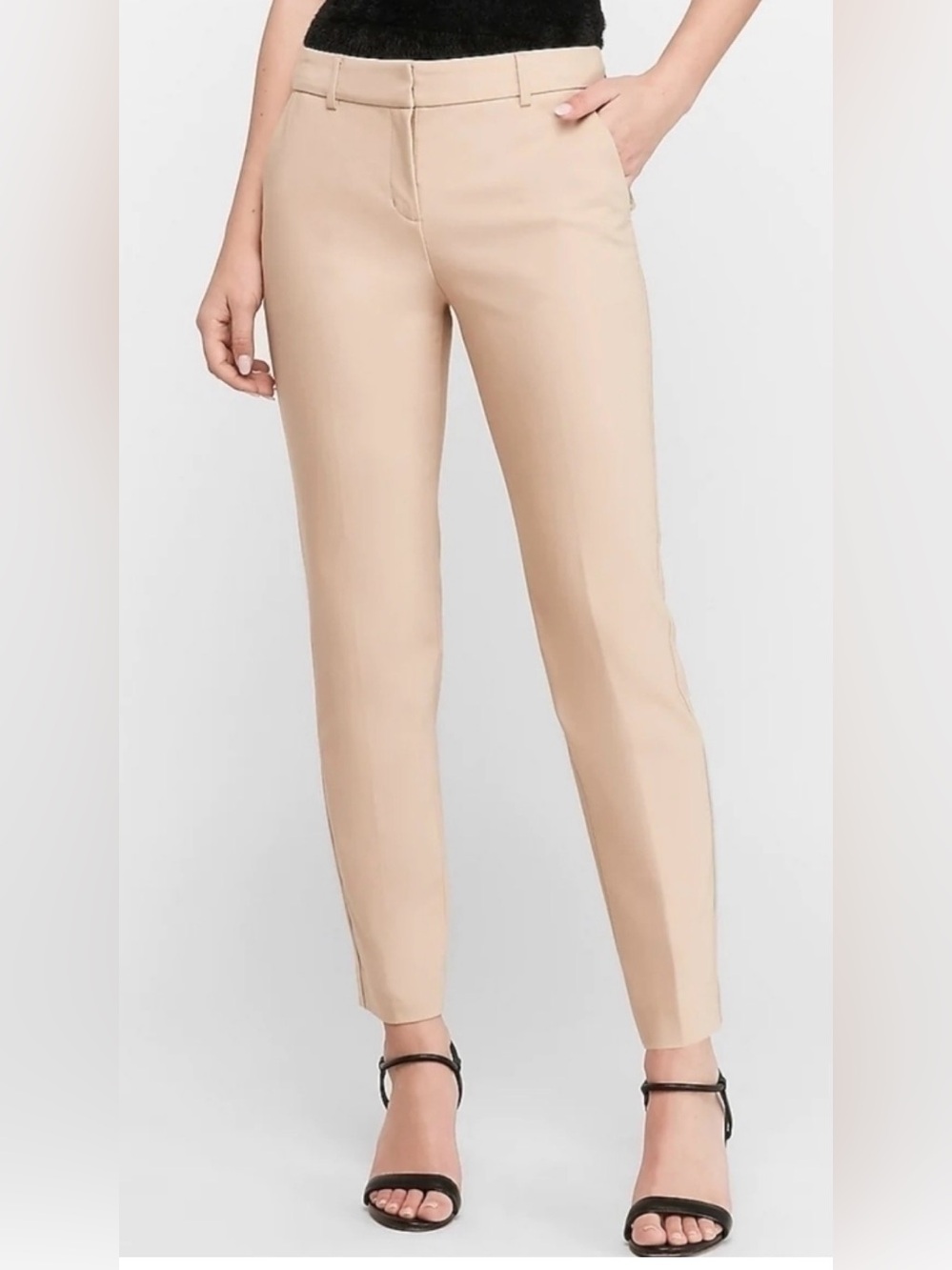 Express Neutral Columnist Beige Dress Pants with Navy Accent size 4R Ankle